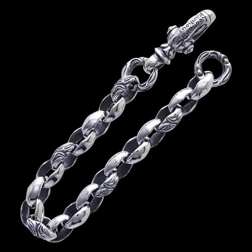 Carved Silk Link (S) Bracelet (Crane Circle) (Leonard Kamhout Engraved)