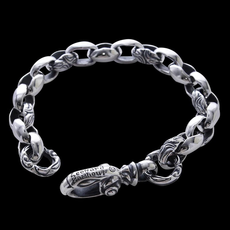 Curved Silk Link (S) Bracelet (Crane Circle) (Leonard Camhort Engraved)