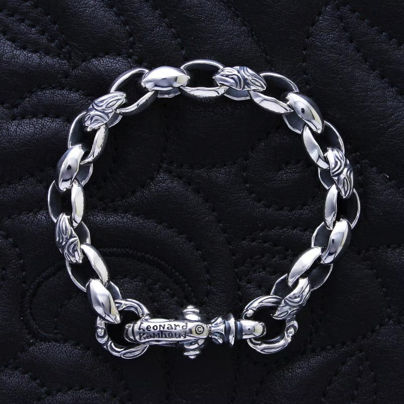 Curved Silk Link (S) Bracelet (Crane Circle) (Leonard Camhort Engraved)