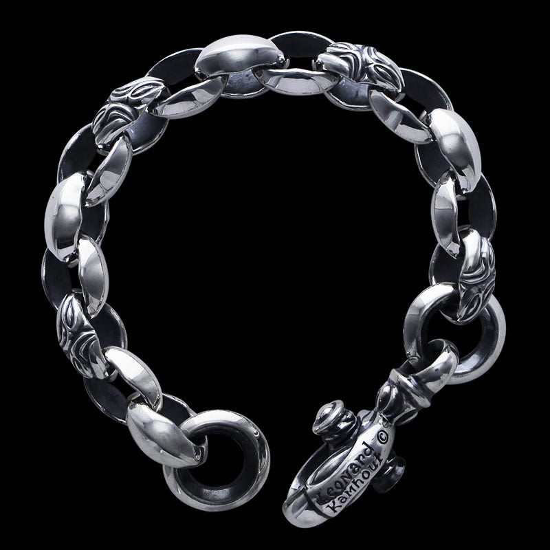 Curved Silk Link (M) Bracelet (Plain Circle) (Leonard Camhot Engraved)
