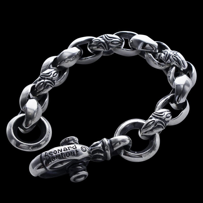 Curved Silk Link (M) Bracelet (Plain Circle) (Leonard Camhot Engraved)
