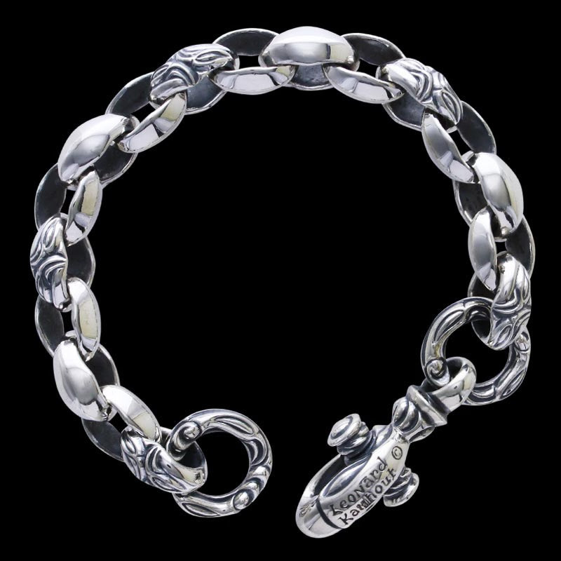 Curved Silk Link (M) Bracelet (Crane Circle) (Engraving Leonard Camhort)