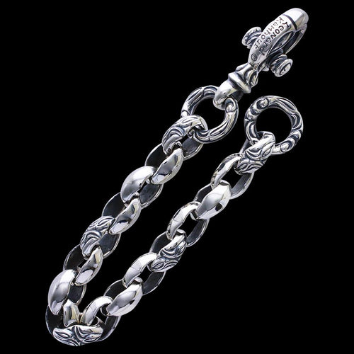 Carved Silk Link (M) Bracelet (Crane Circle) (Engraving Leonard Kamhout)