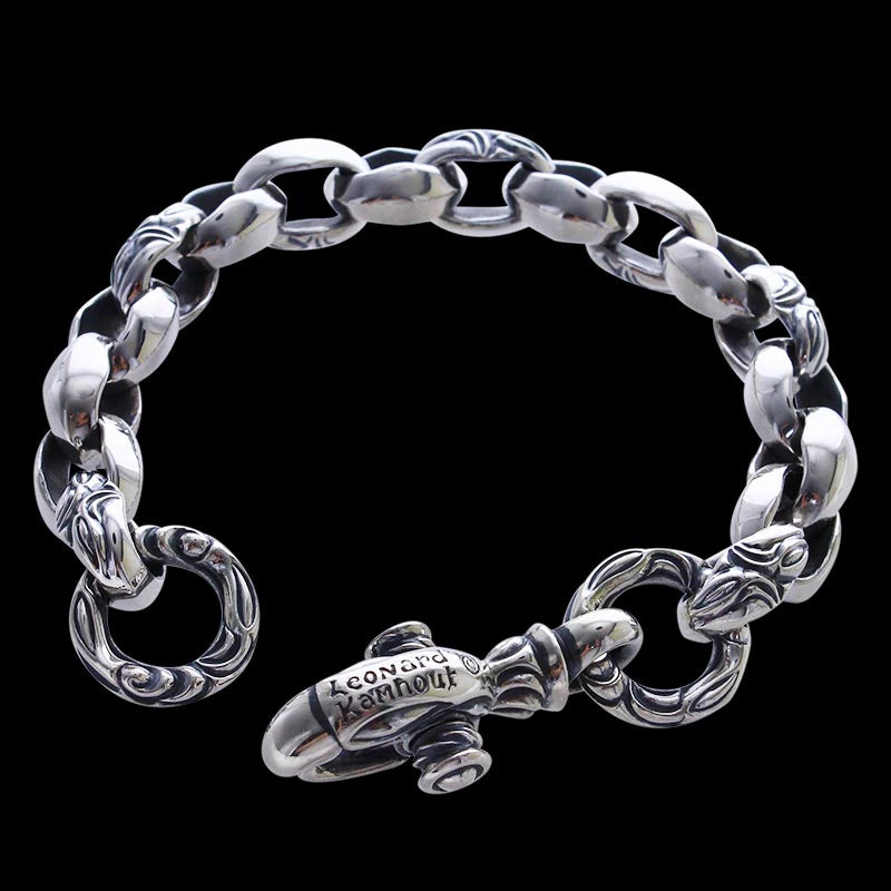 Curved Silk Link (M) Bracelet (Crane Circle) (Engraving Leonard Camhort)