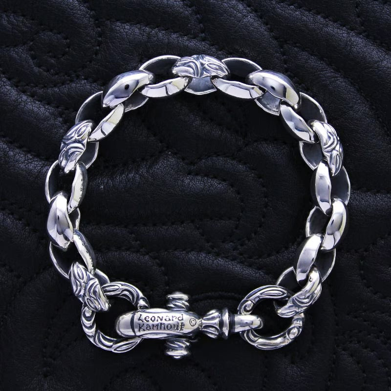 Curved Silk Link (M) Bracelet (Crane Circle) (Engraving Leonard Camhort)