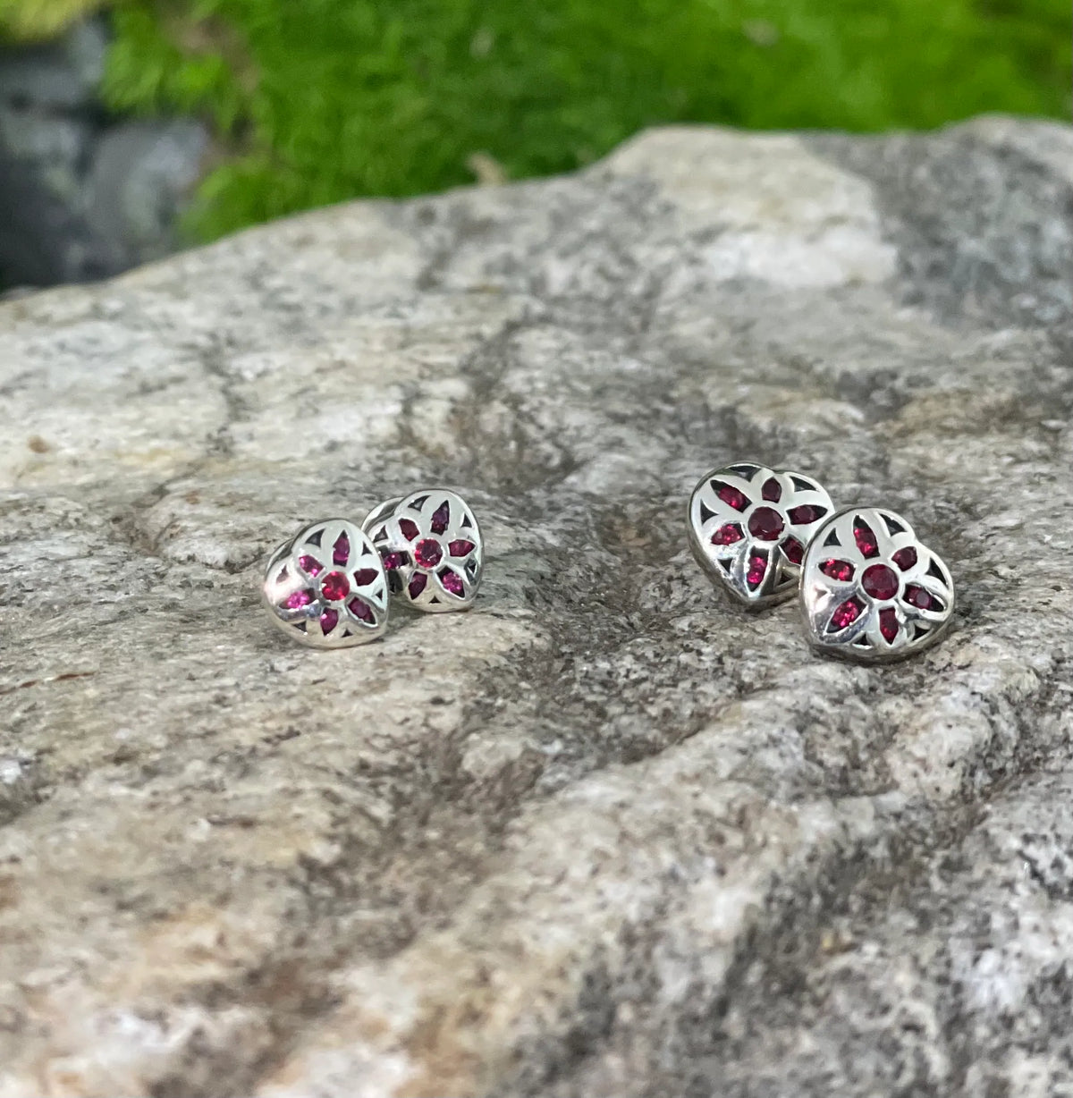 Heart Rosette Stud w/ Rubies