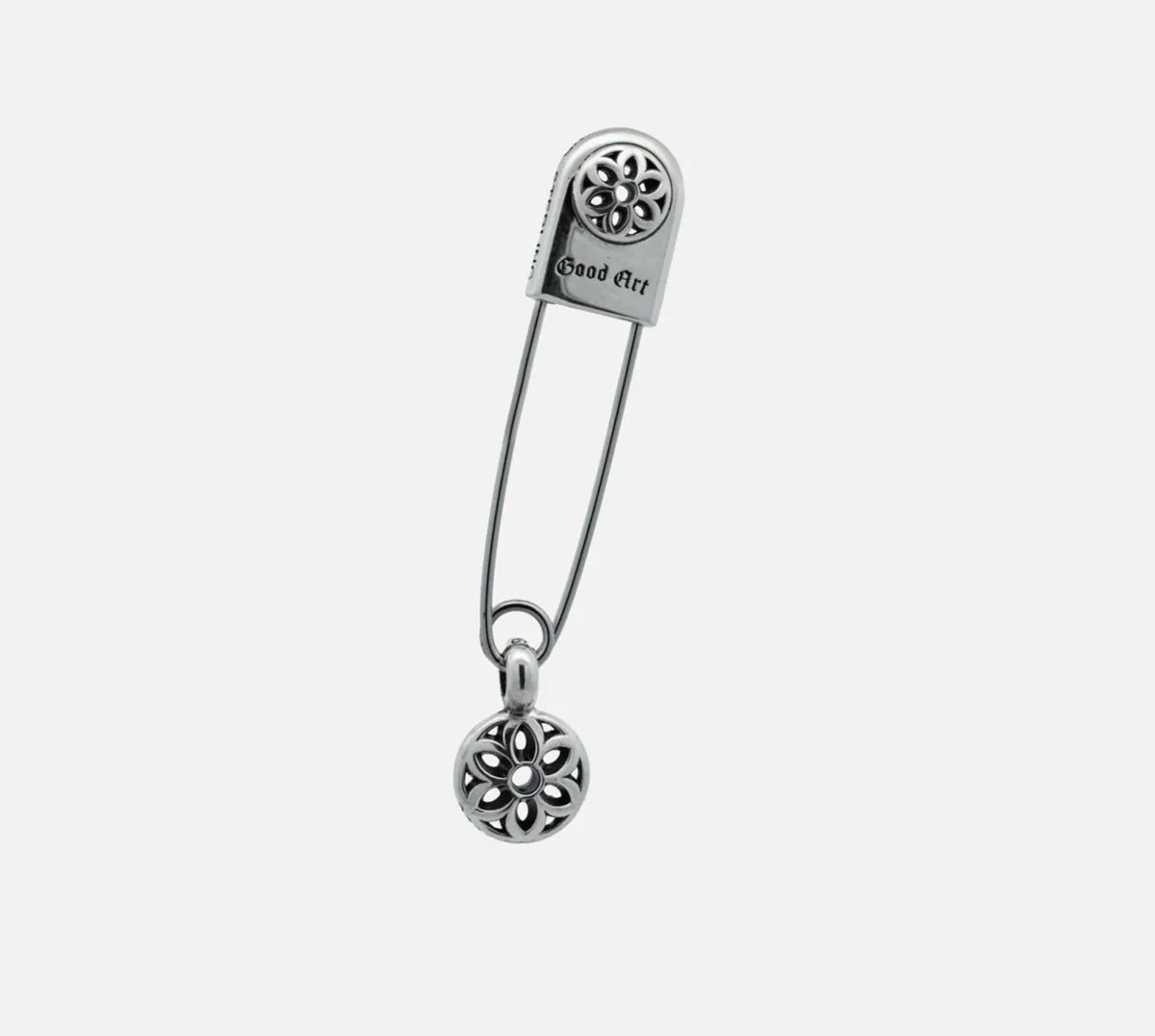 SAFETY PIN WITH ROSETTE CHARM