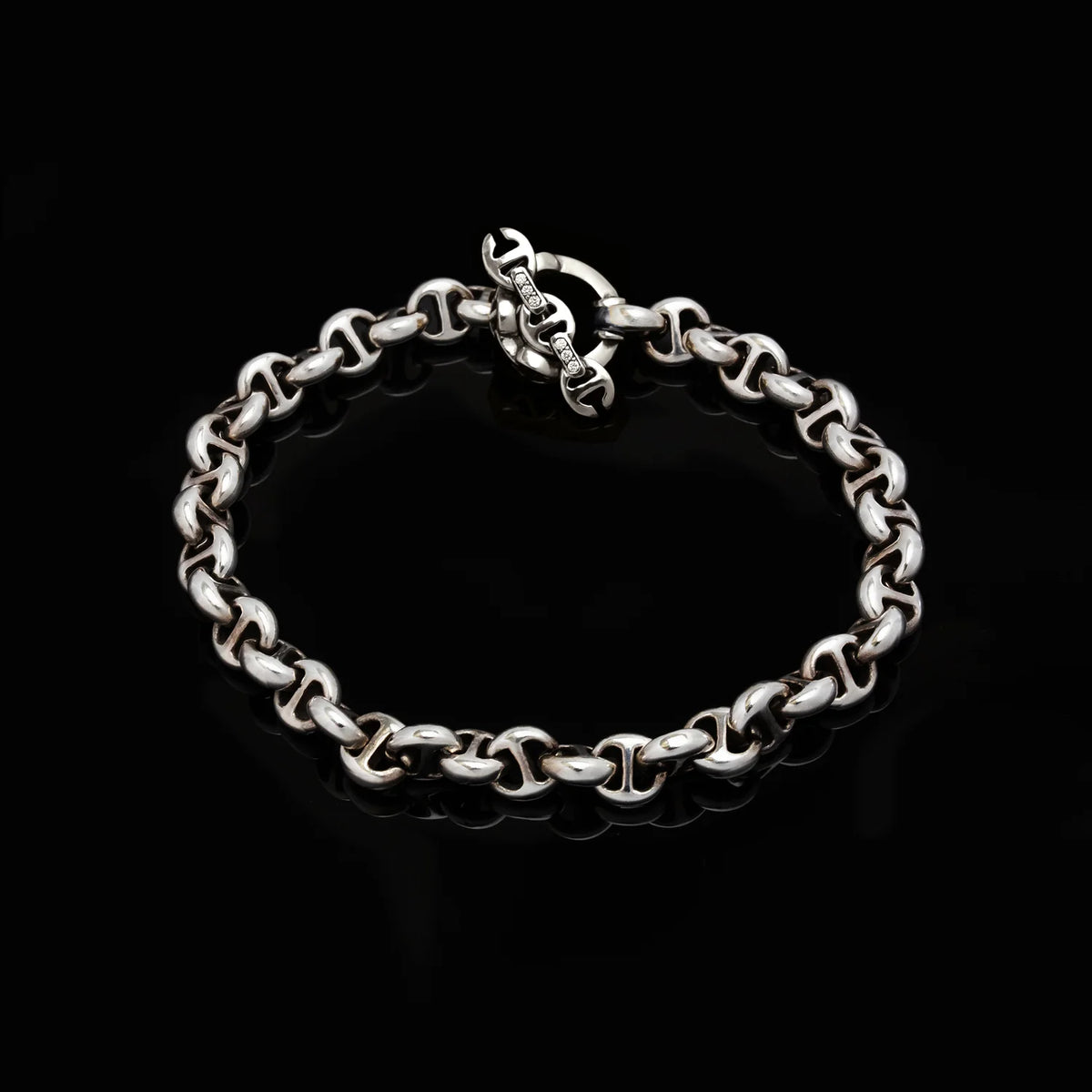 HB060 5MM OPEN-LINK BRACELET - STERLING SILVER WITH DIAMONDS