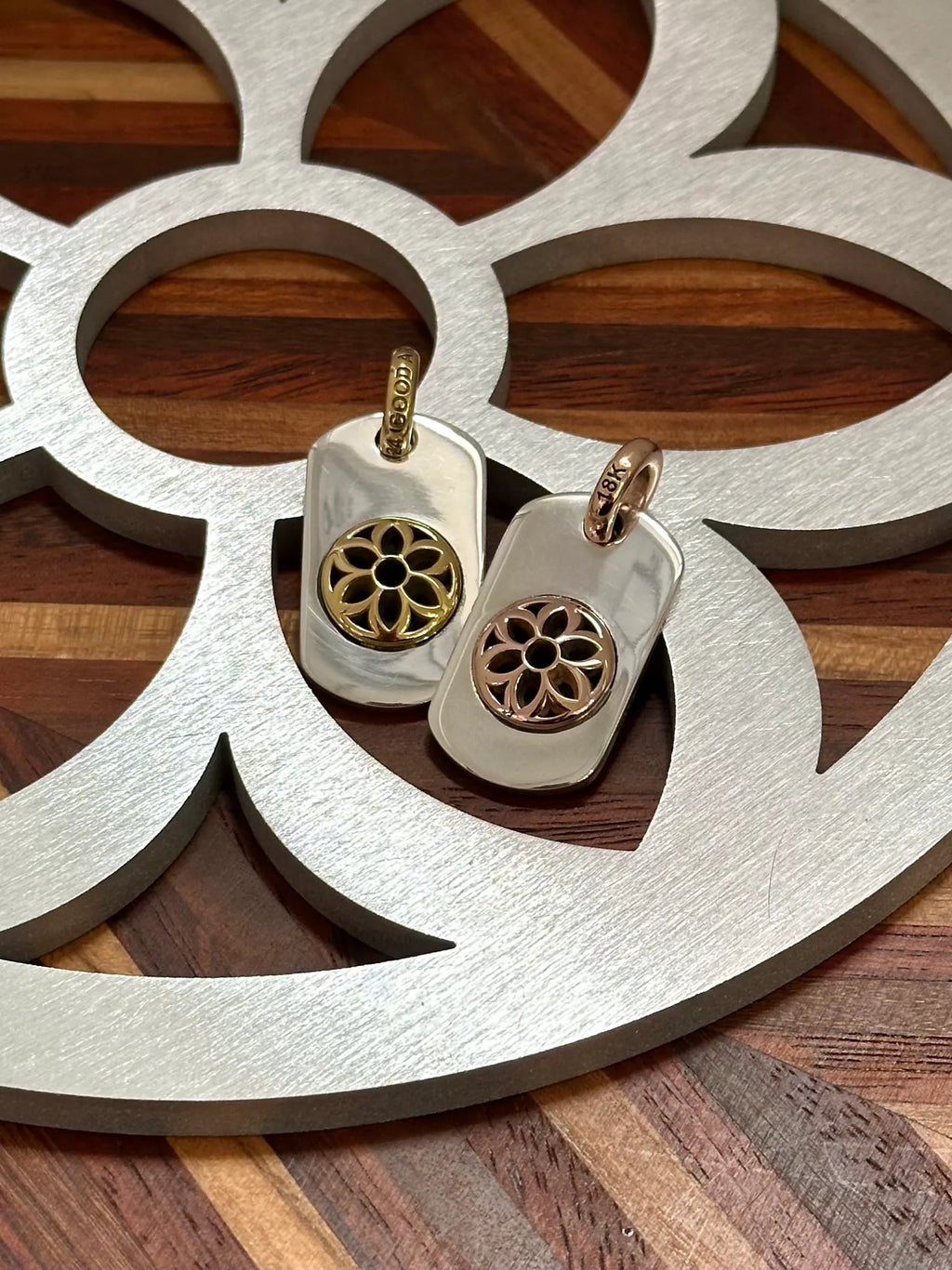 Two Toned Raised Rosette Dog Tag