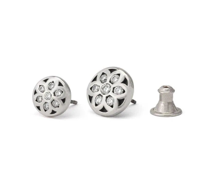 Rosette Stud Earring, Sterling with White Diamonds