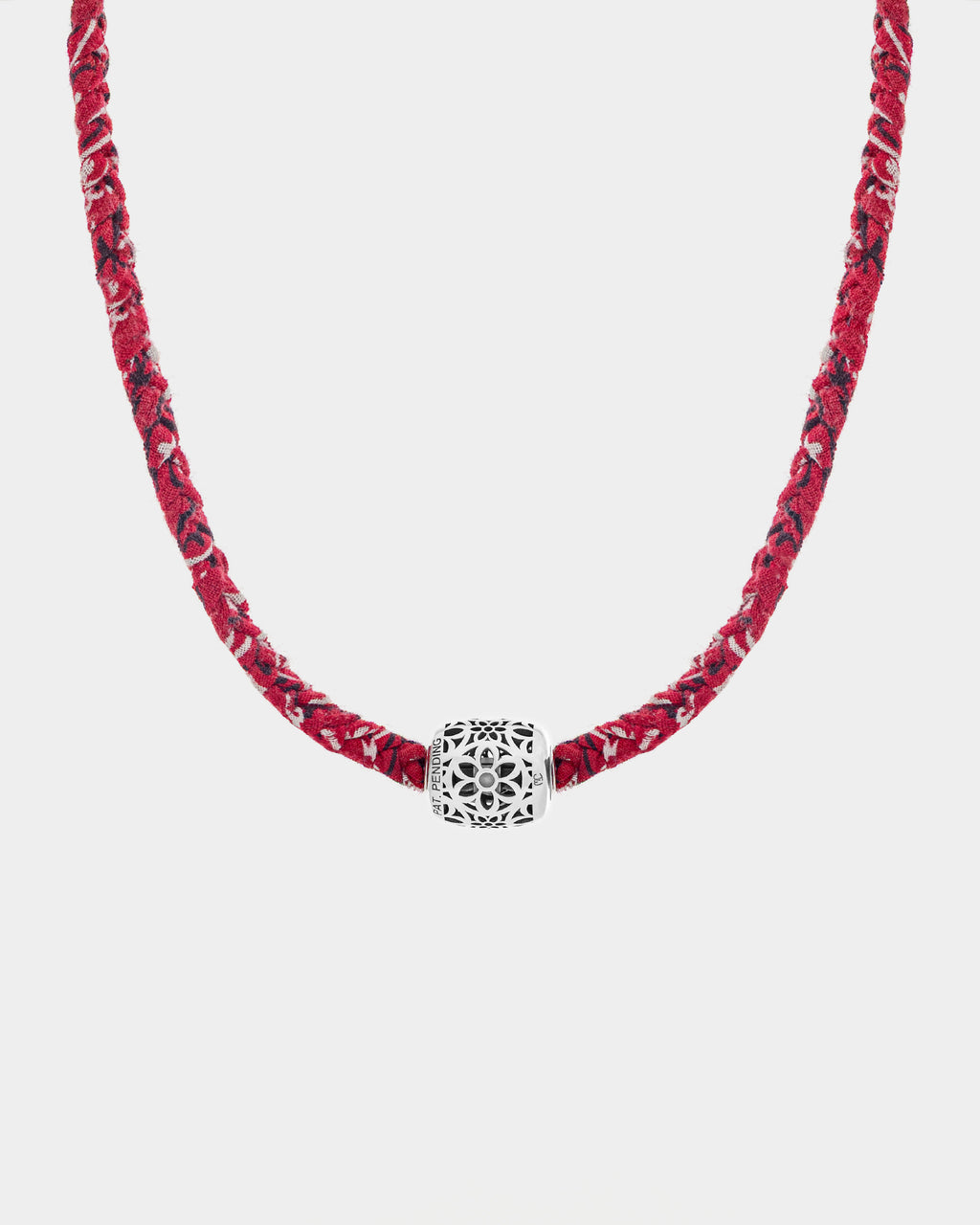 Pooka Necklace - Multi Rosette - Red Bandana Braid
