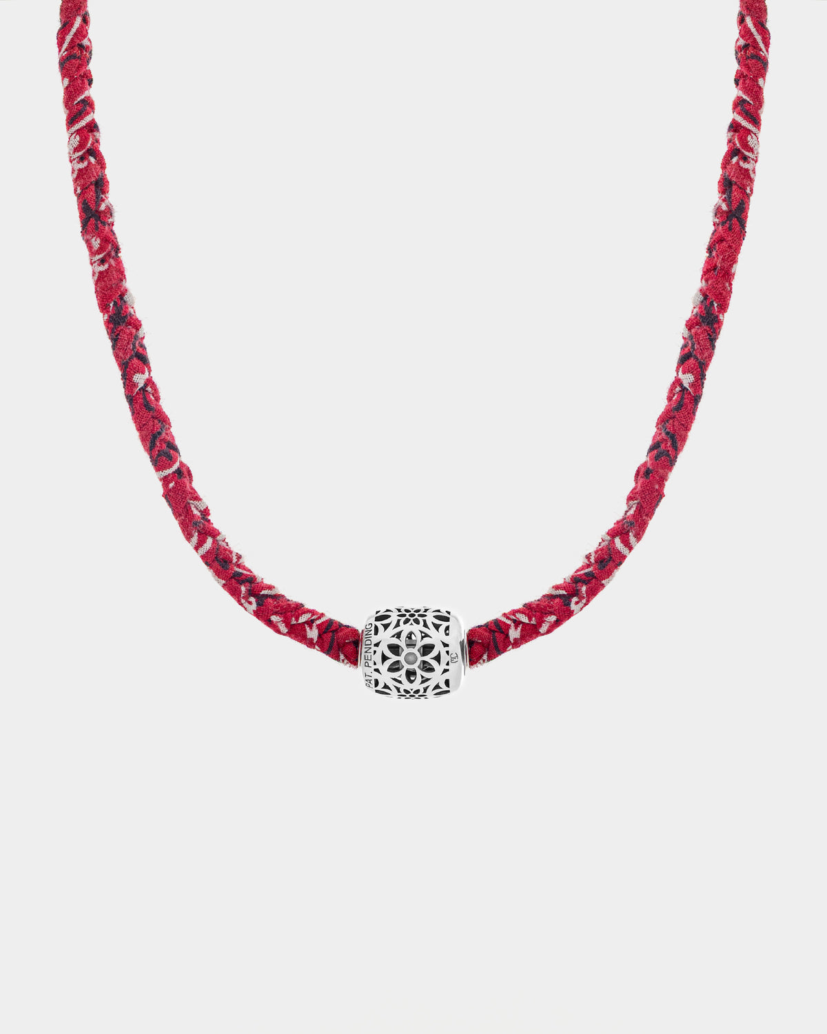 Pooka Necklace - Multi Rosette - Red Bandana Braid