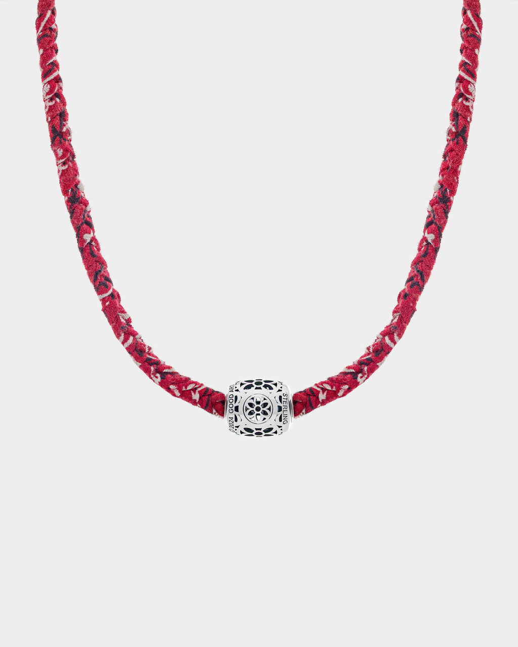 Pooka Necklace - Multi Rosette - Red Bandana Braid