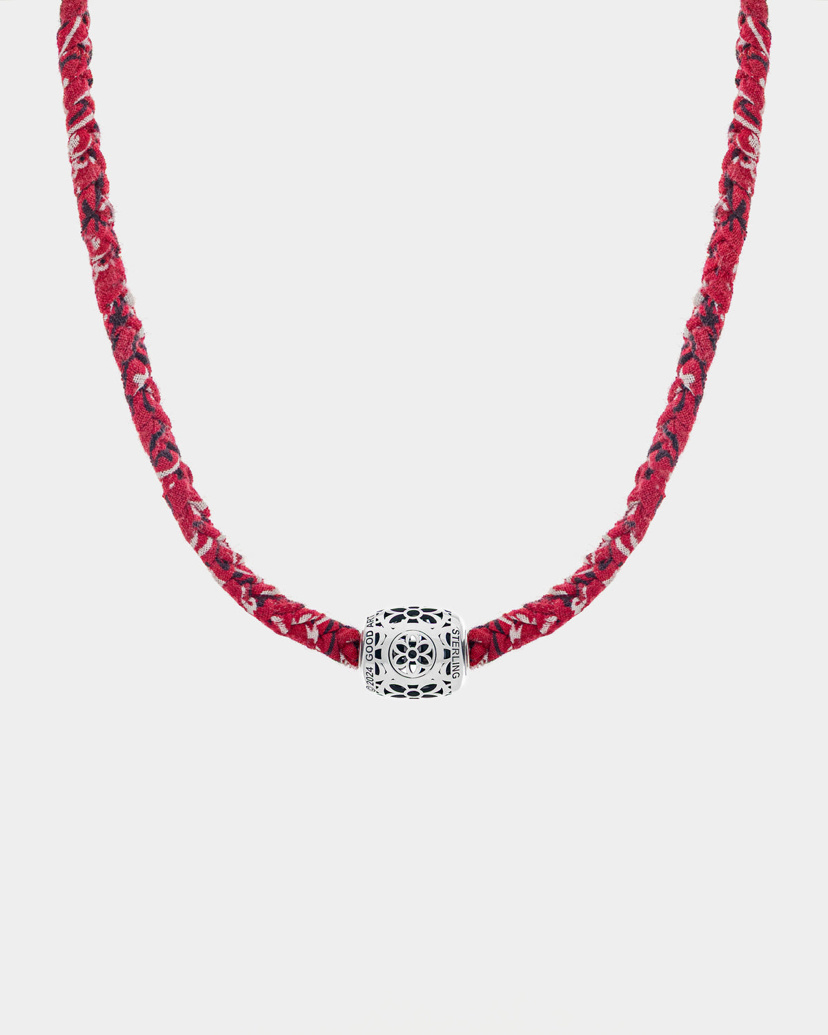 Pooka Necklace - Multi Rosette - Red Bandana Braid