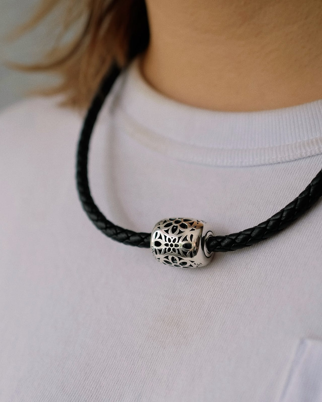 Pooka Necklace-Multi Rosette - Leather Braid